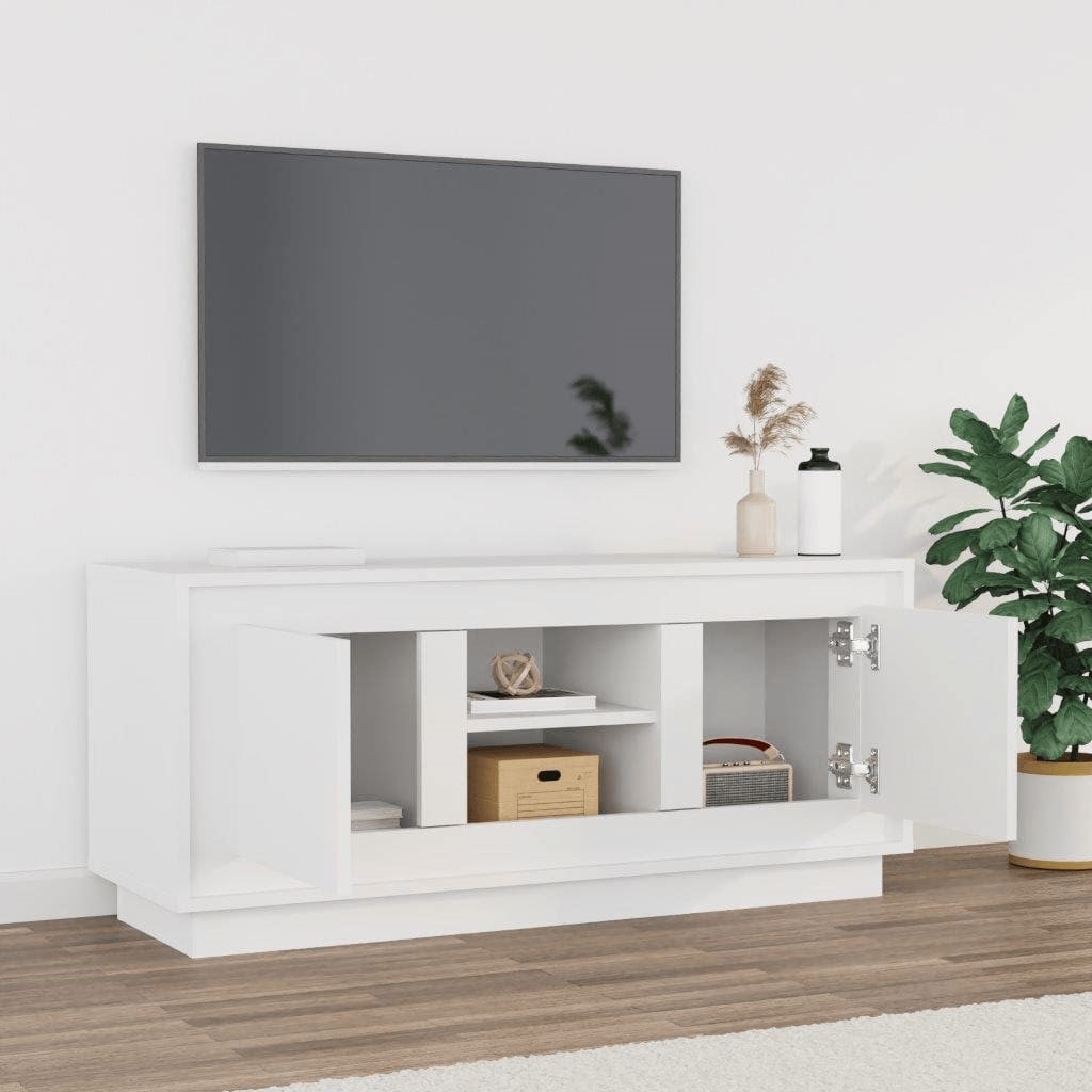 Meuble TV Noir 102x35x45,5 Cm - Bois Ingénierie, 3 étagères, Pieds Métal - Meuble TV Et Table Basse