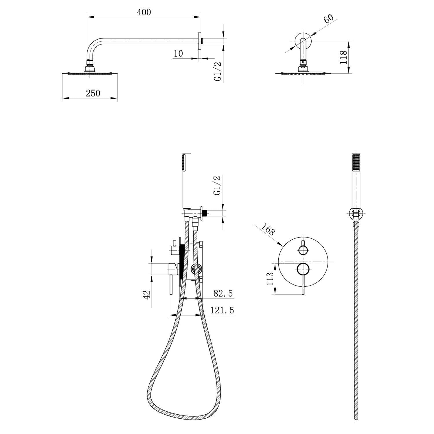 Imex Monza Thermostat-Duschset – Schwarz, Wandmontage, 2-Wege, Mit Brause