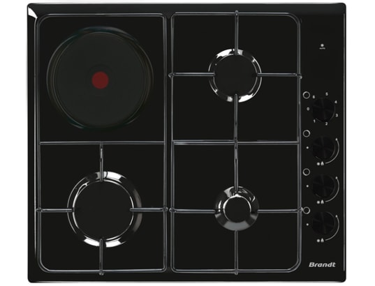 Brandt Table de cuisson mixte 58cm 4 feux noir - bpe6411bm