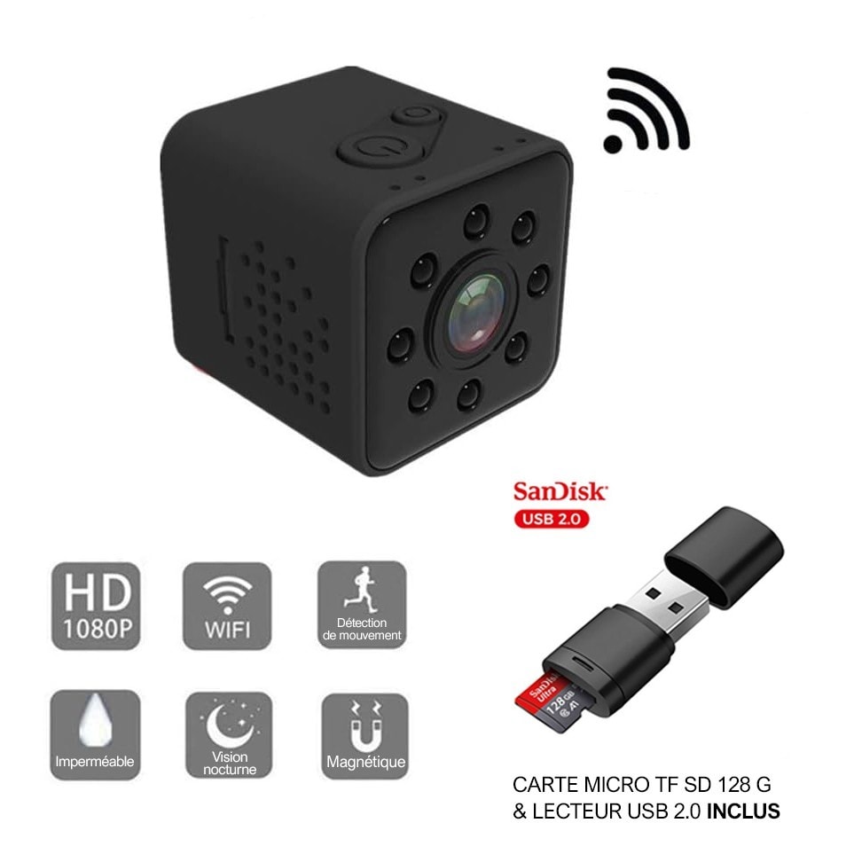 Caméra D'action 1080P Avec 2 écrans LCD, étanche 30m - Inclut Carte 32GB, 2 Batteries, Supports Vélo/casque - Pour Sports, Vlog