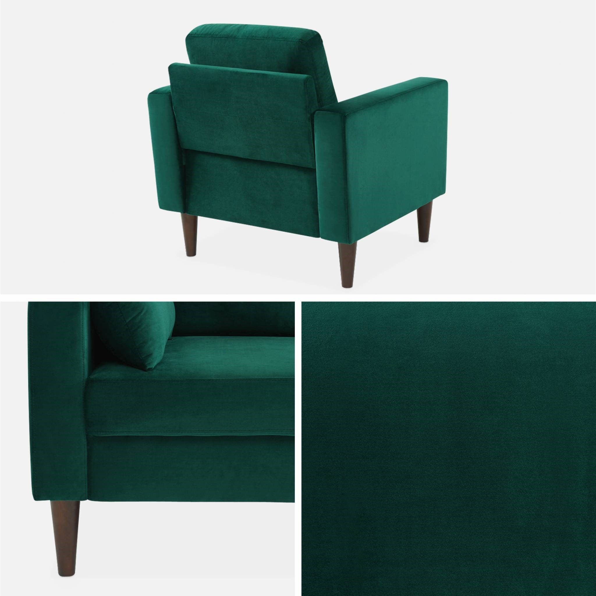 Fauteuil 1 Place Scandinave En Velours Vert - Pieds En Bois D'hévéa, Style Bjorn - 3
