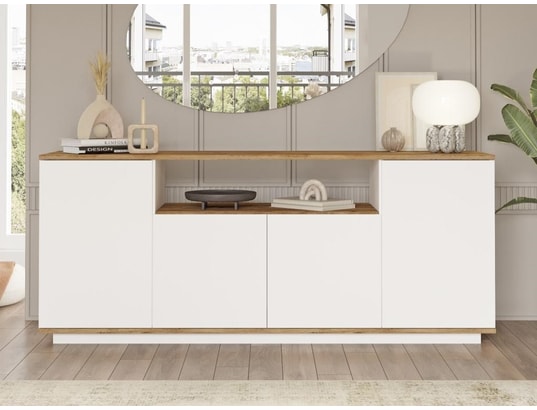 Buffet Salle à Manger Avec étagères OOIILLEE - Dimensions 160x40x80 Cm, Finition Bois Naturel, Design Scandinave, Montage Facile - 8