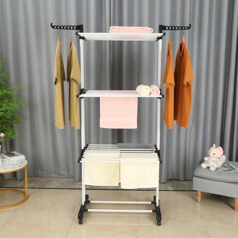 Herzberg Stendino Appendiabiti Multifunzionale Da 20 M In Acciaio Verniciato, Modello HG8034-GRY, Robusto E Antiruggine Con Base In ABS, Grigio
