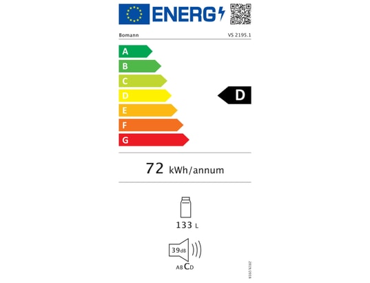 Réfrigérateur Bomann 133L Blanc - 3 Clayettes Verre - Dégivrage Auto - Éclairage LED