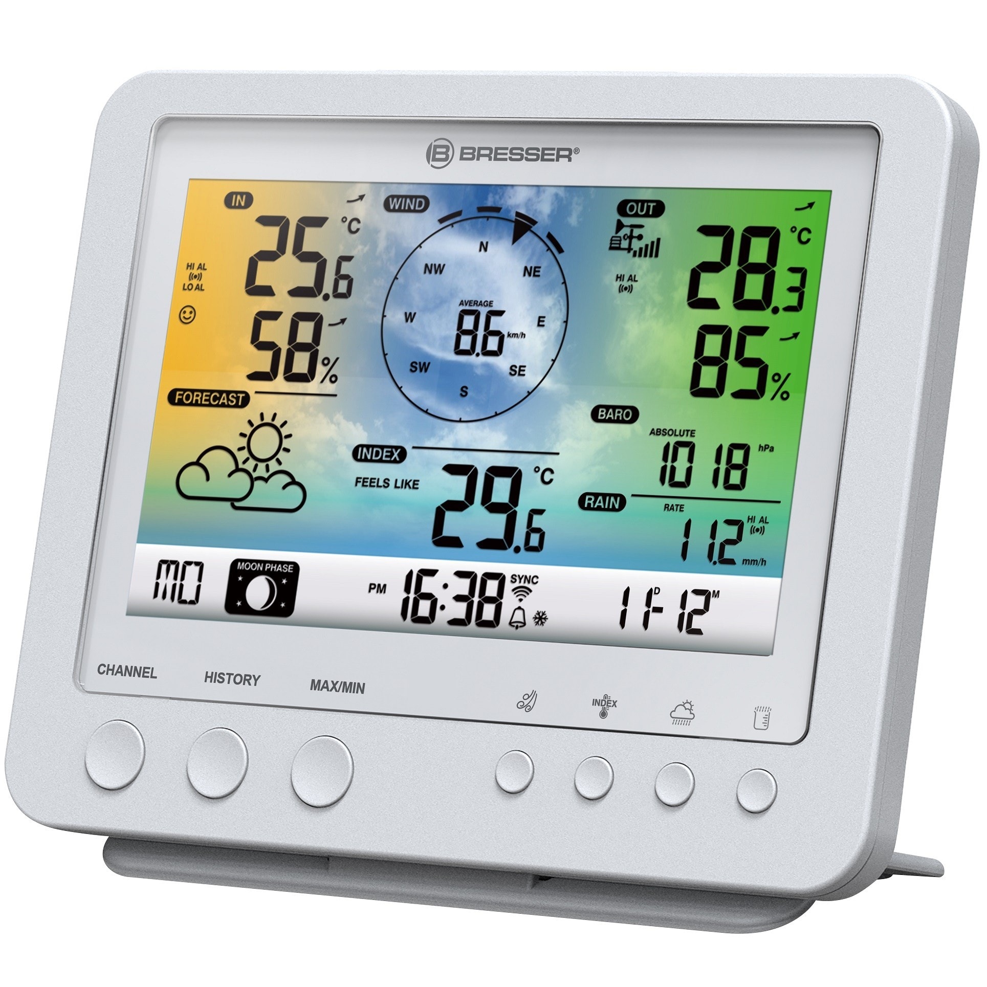 Station météo couleur wifi avec capteur extérieur 5en1 blanc bresser — free download