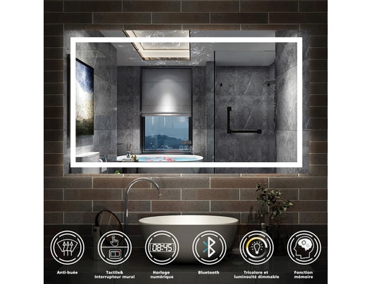 Miroir De Salle De Bain LED Biubiubath 140x80 Cm - Anti-buée, éclairage Dimmable, Fonction Mémoire, IP44, Installation Facile - 7