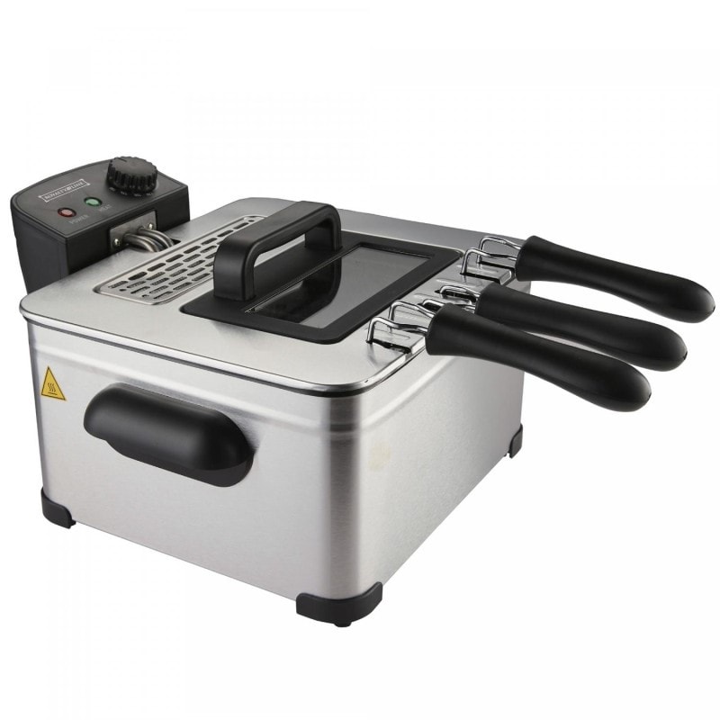 COSTWAY Friteuse Électrique 2000W 5L Acier Inox - 3 Paniers (1 Grand + 2 Petits), Fenêtre Vision, Température Jusqu'à 190°C, Facile à Nettoyer