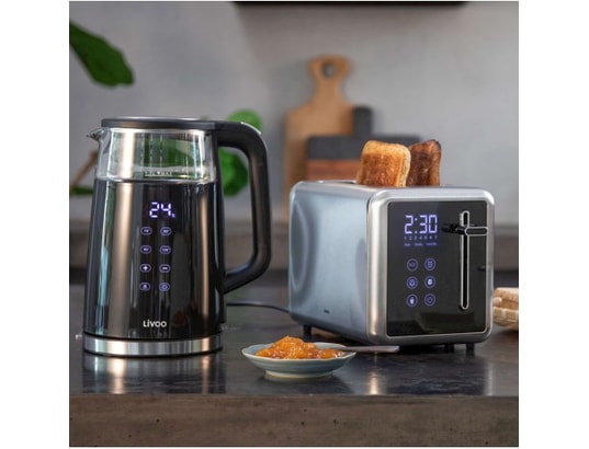 Set Petit Déjeuner Livoo - Bouilloire 1,7L 2200W + Grille-Pain 2 Fentes 850W - Design Coloré Pratique