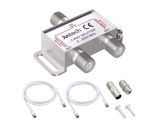 QWORK Répartiteur Satellite 2 Voies Avec Câble Coaxial 1.5m - Compatible Sky, Telewest, Eurovox | 5-2400MHz
