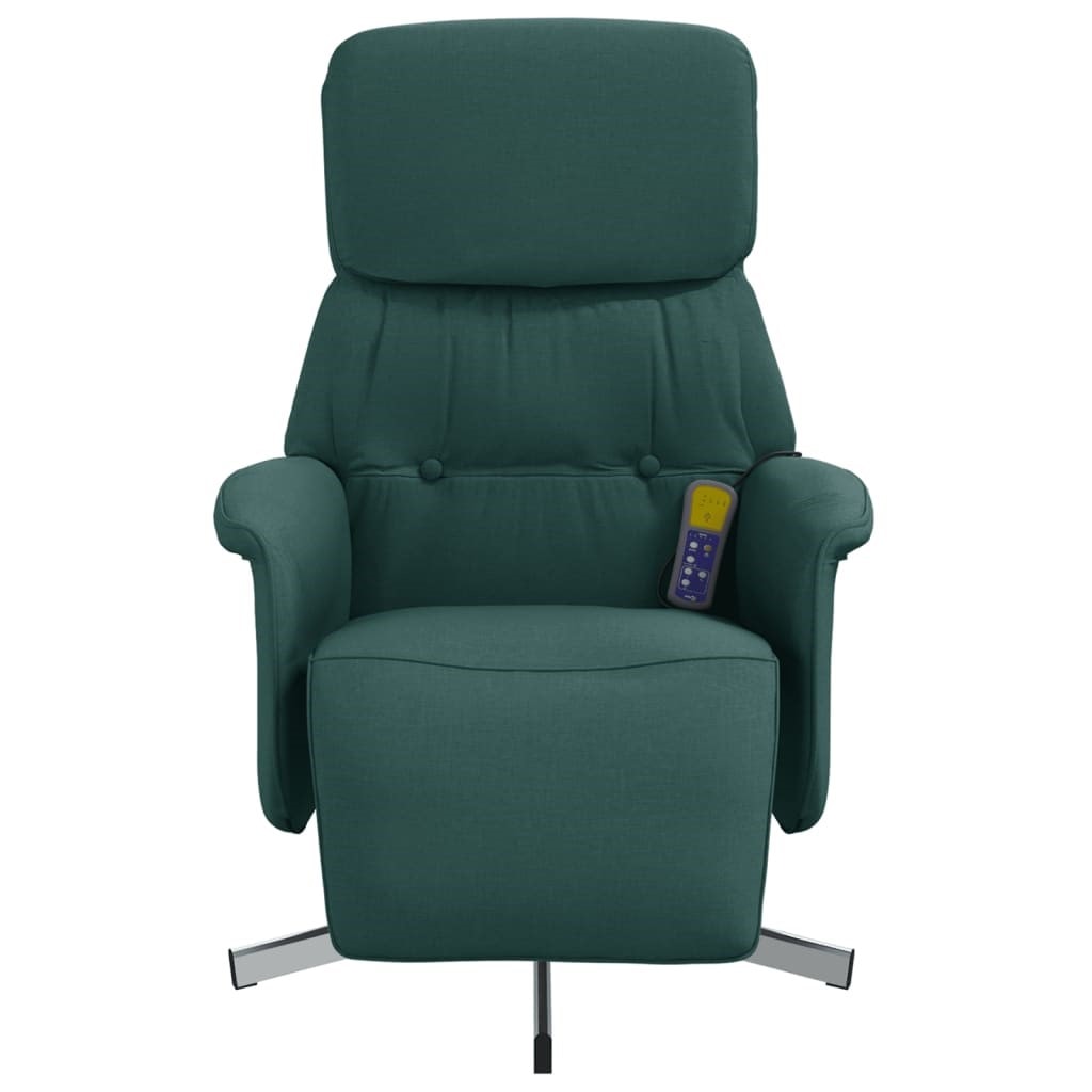 Fauteuil Inclinable Massage Vidaxl - Tissu Vert Foncé, Dossier Et Repose-pieds Réglables