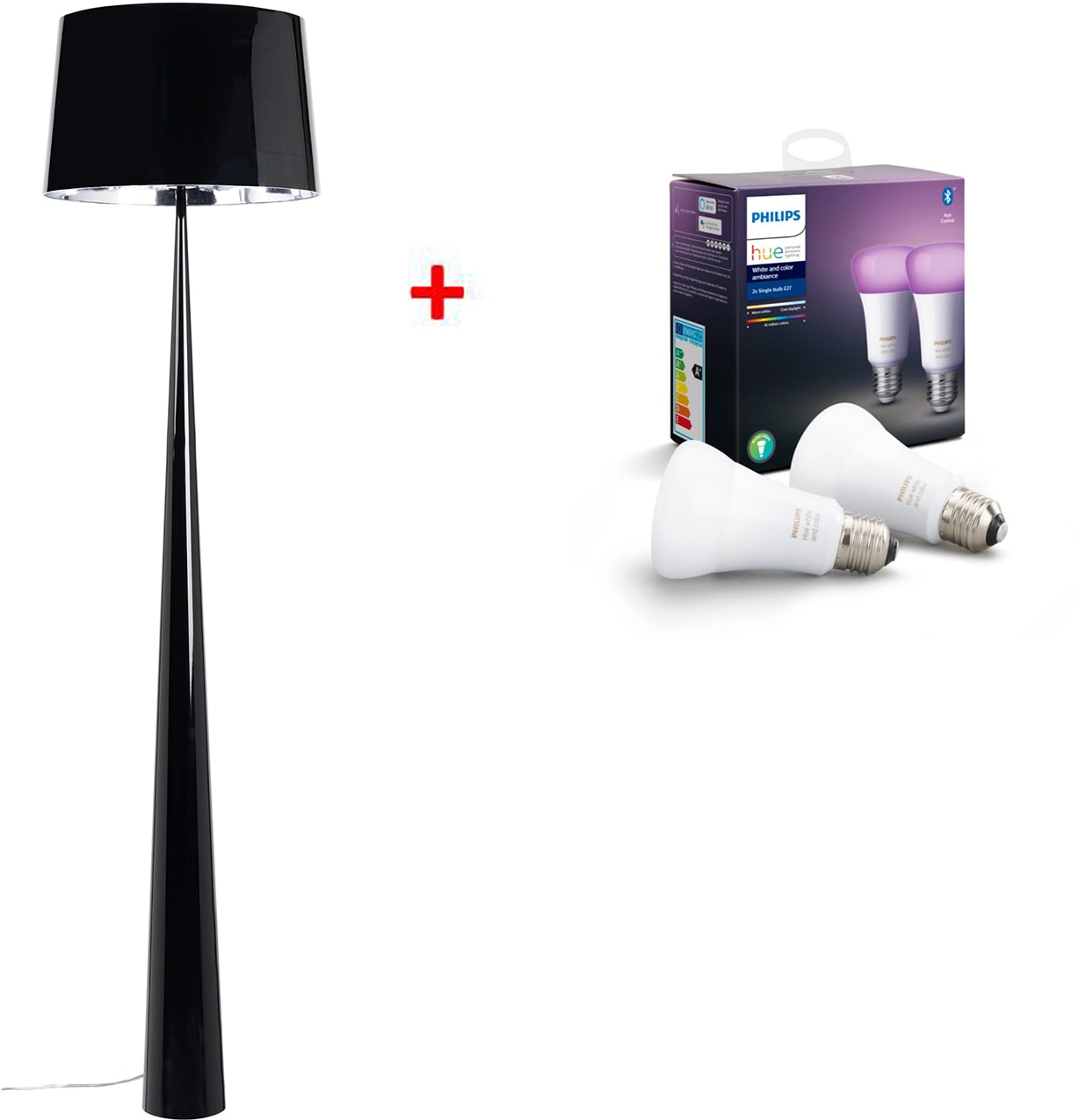 Lampadaire salon ALUMINOR Totem LS Noir 2 ampoules connect es