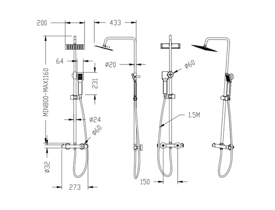 Aica colonne de douche en acier inoxydable thermostatique,corps en