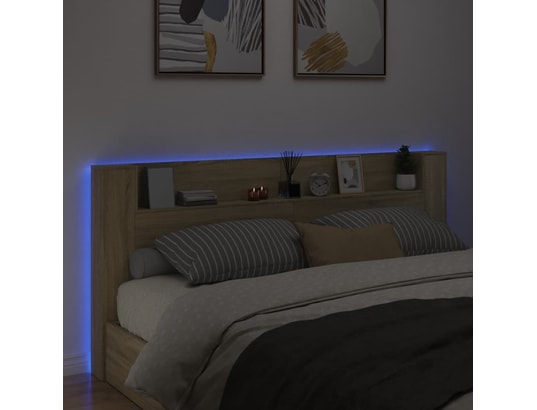 Armoire Tête De Lit Avec LED RGB - Chêne Sonoma 180 Cm - Rangement étagère Et éclairage Personnalisable
