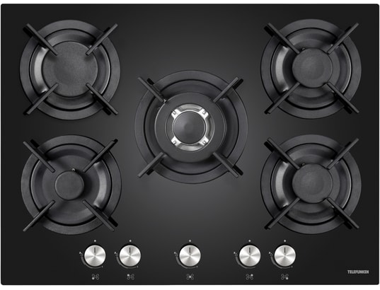 Table Cuisson Gaz 5 Feux Continental Edison - Verre Noir - Design Moderne Et Pratique
