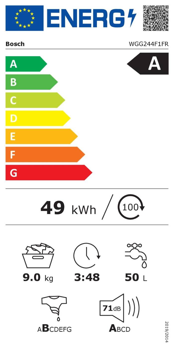 Bosch - lave-linge frontal 9kg 1400 toursmin blanc wgg244f1fr - série 6