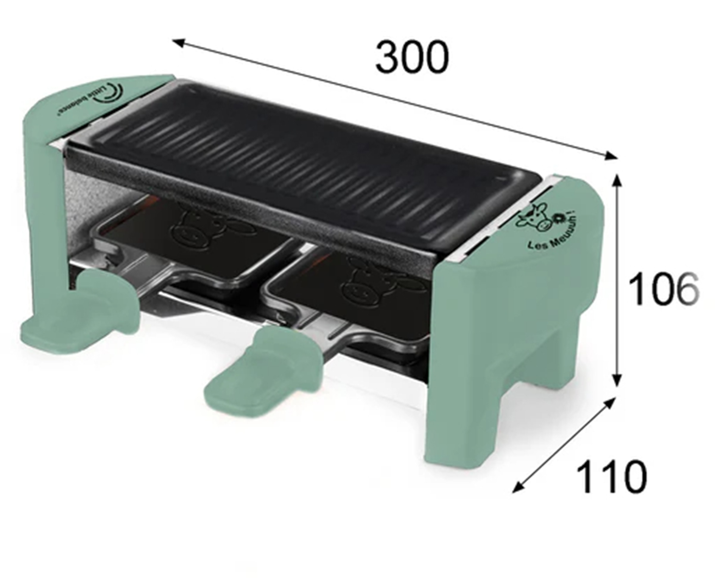 LITTLE BALANCE 8943 Raclette 4 Meuuuh...! - Appareil à Raclette Pour 4 Personnes, Grill Amovible Antiadhésif Sans PFAS, 800W