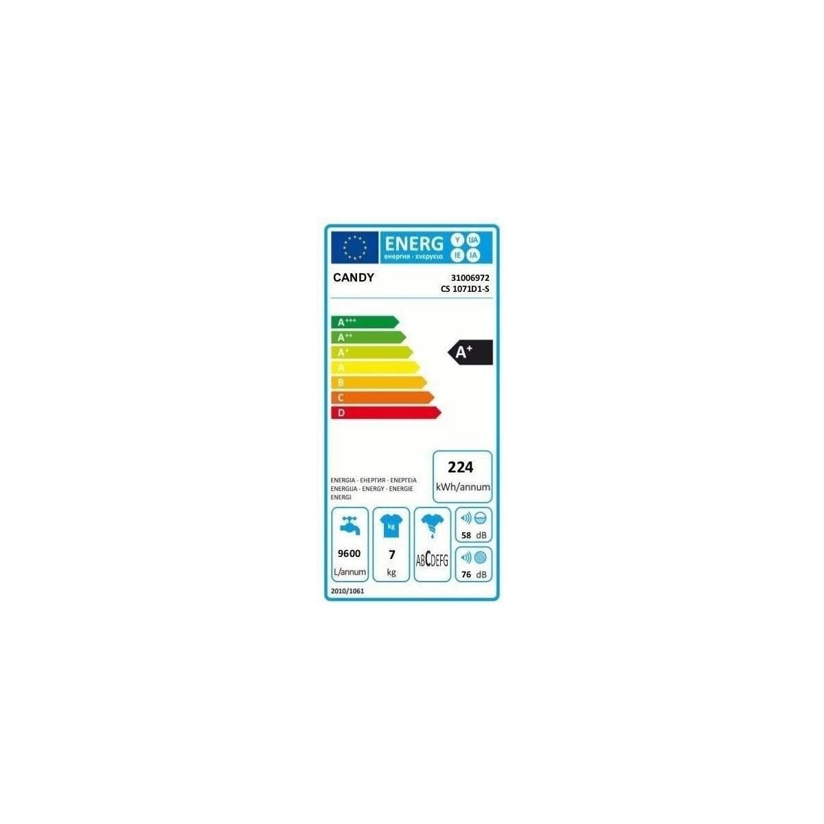 CANDY CS1072D1/1-S - Lave-linge frontal - 7kg - Essorage 1000 tours ...