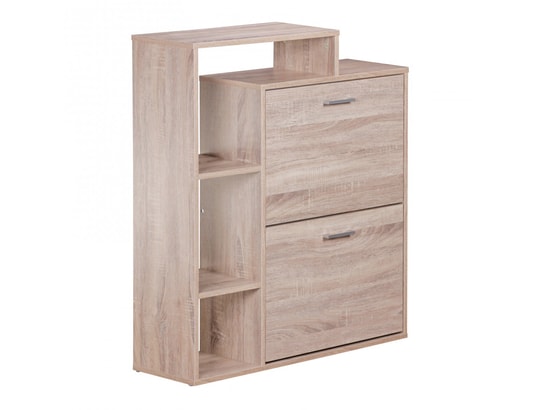 Meuble à Chaussures Moderne Blanc Avec 4 Compartiments à Rabat Et Etageres Ouvertes Pour Entree Ou Couloir Dimensions L110 H90 T24 Cm 93490400